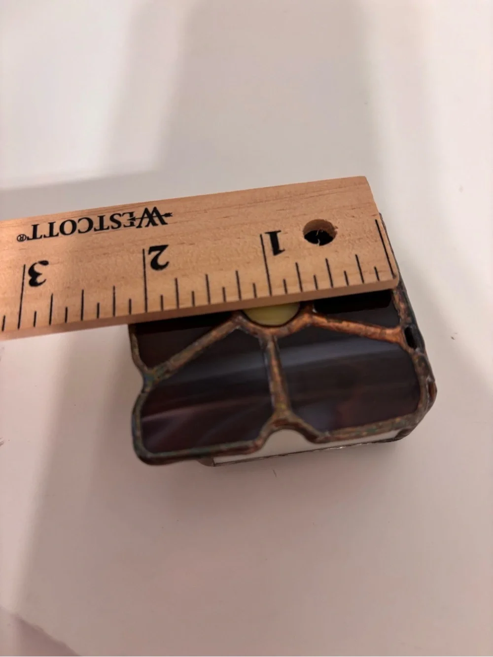 Handmade Stained Glass Trinket Ring Box Purple Flower Yellow Center 2” X 2” Box